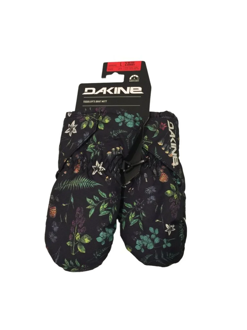DAKINE Toddlers Large Brat Mitt Woodland Floral Ages 3-4 Hook Loop Closure Mitt